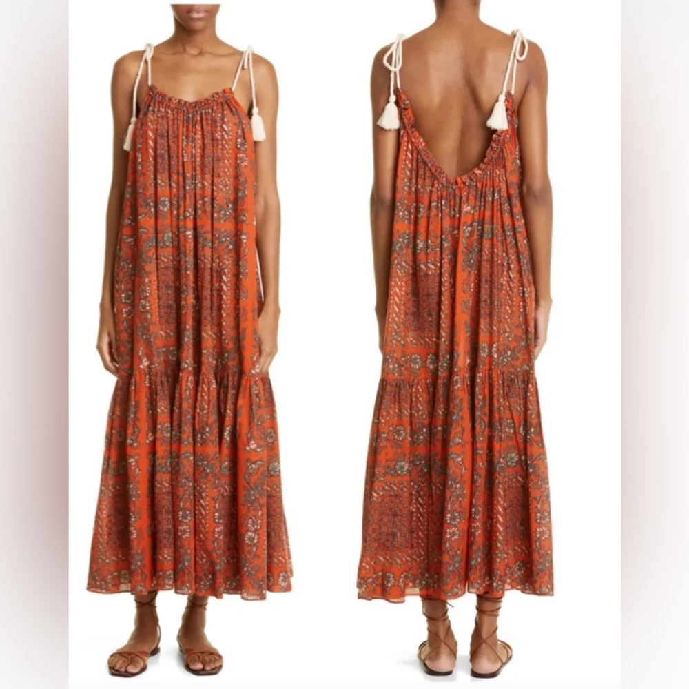 ULLA JOHNSON Cari Midi Dress Clementine Sz S